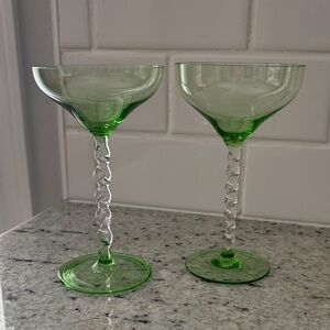 Vintage twisted stem champagne coupes